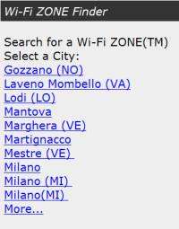 Una pagina del servizio Wi-Fi ZONE Finder