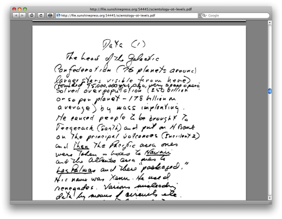 Uno dei manoscritti di Ron Hubbard