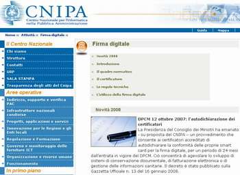 la pagina del CNIPA dedicata alla firma digitale