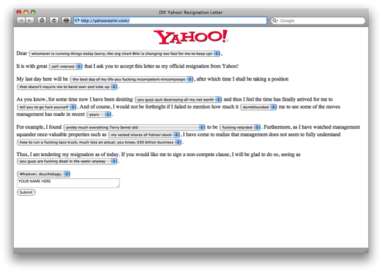 La finta lettera di dimissioni per Yahoo!