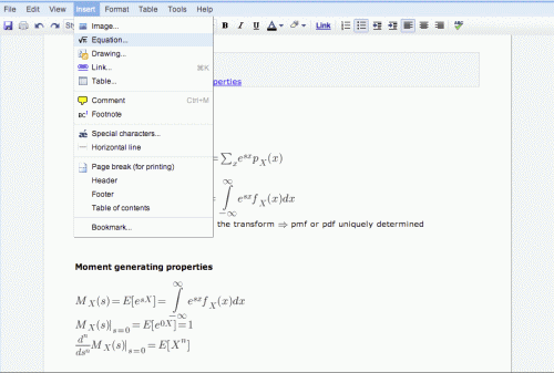 Google Docs - Equation Editor