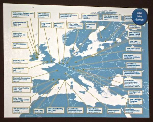 La mappa dei laboratori europei che collaborano con Intel alla ricerca