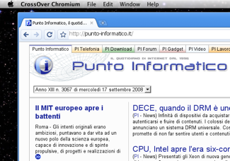 Crossover Chromium in esecuzione su Mac OS X