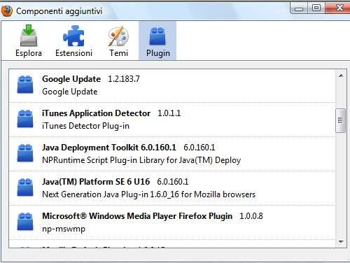 Plugin installati in Firefox