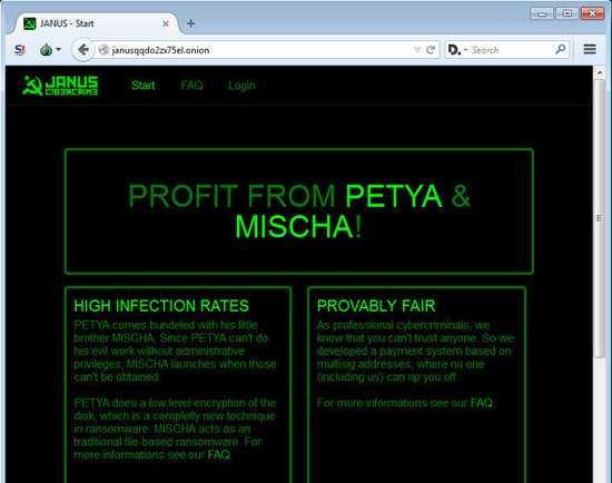 Petya-Mischa RaaS Welcome Screen