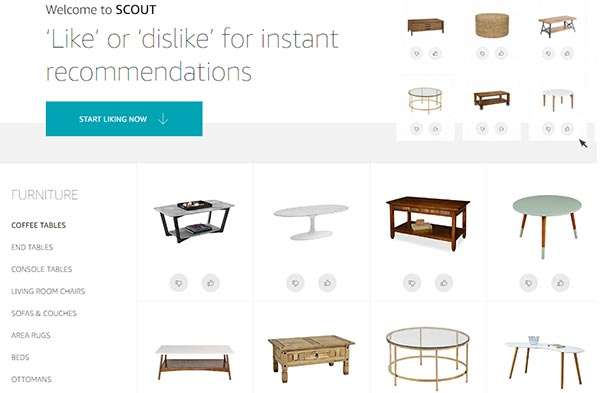 L'interfaccia di Amazon Scout: like e dislike per suggerimenti personalizzati