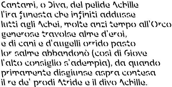 Il proemio dell'Iliade scritto con il font Sans Forgetica