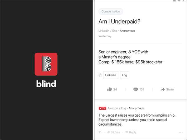 Blind, screenshot dell'applicazione