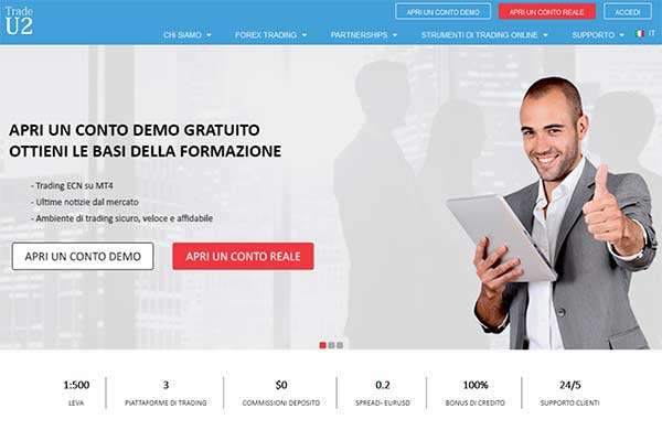 La homepage in italiano del sito Trade U2