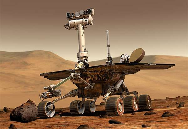 Un'illustrazione mostra il rover Opportunity della NASA su Marte