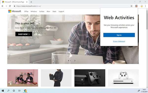 Chrome Web Store: l'estensione Web Activities di Microsoft