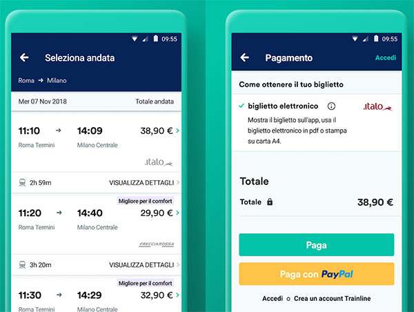 Screenshot per l'applicazione di Trainline