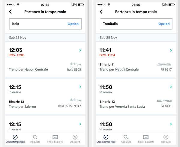 Trainline: la funzionalità Orari Live