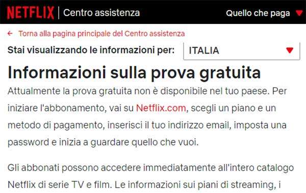 Netflix: stop al mese di prova gratuita in Italia