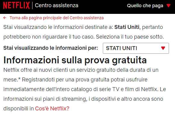 Netflix e il periodo di prova gratuita negli Stati Uniti