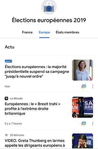 La sezione dedicata alle Elezioni Europee su Google News