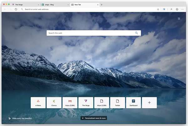 L'interfaccia del browser Edge su macOS