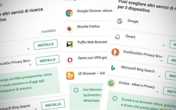 I ballot screen di Android per ricerche e browser