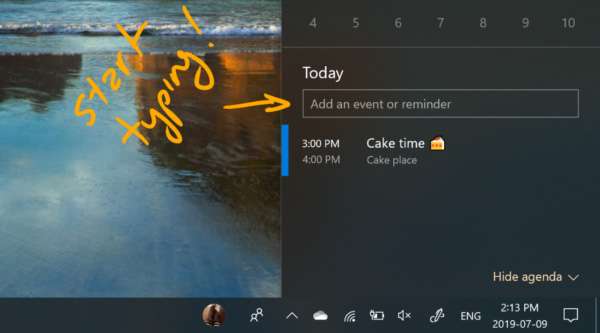 Windows 10 20H1 build 18936: creazioni eventi dalla barra delle applicazioni