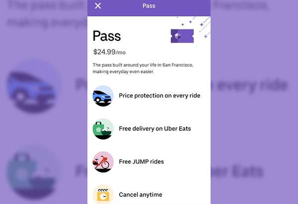 Uber: il pass per l'abbonamento mensile