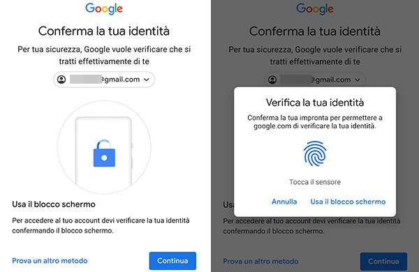 Autenticazione agli account Google nel browser di Android con l'impronta digitale