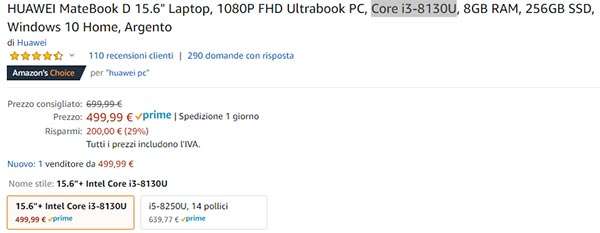 Huawei MateBook D in offerta su Amazon