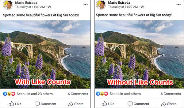 Facebook nasconde il numero di like e reazioni