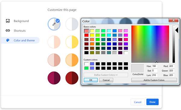 Chrome 78: color picker per personalizzare le nuove schede