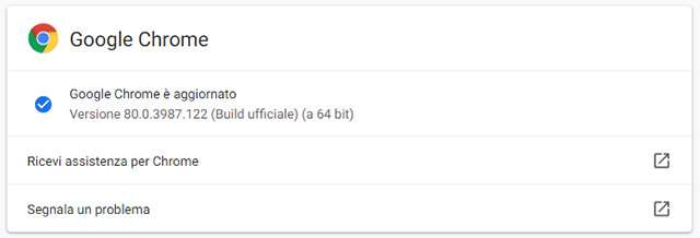 L'aggiornamento di Chrome alla versione 80.0.3987.122
