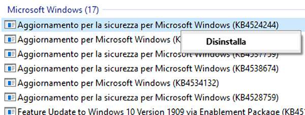 Windows 10: come disinstallare l'aggiornamento KB4524244