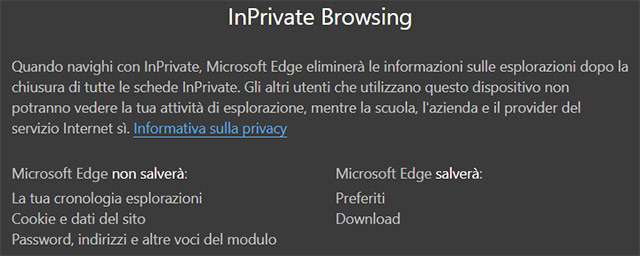 Edge: InPrivate Browsing