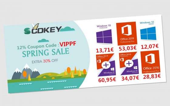 SCDKey Spring Sale: Windows 10 Pro 13€, Office 2016 28€