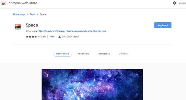 Uno dei temi presenti su Chrome Web Store