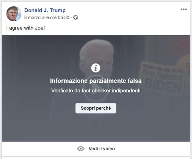 Il video manipolato di Biden condiviso da Trump è etichettato da Facebook come "informazione parzialmente falsa"