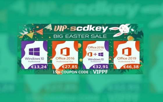 VIP-SCDKey offerte di Pasqua: Windows 10 Pro 13€, Office 2016 27€