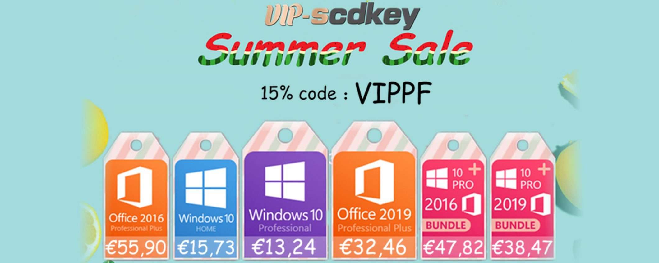 VIP-SCDkey Summer Sale: Windows 10 PRO 13€, Office 2019 32€