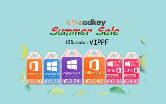 VIP-SCDkey Summer Sale: Windows 10 PRO 13€, Office 2019 32€