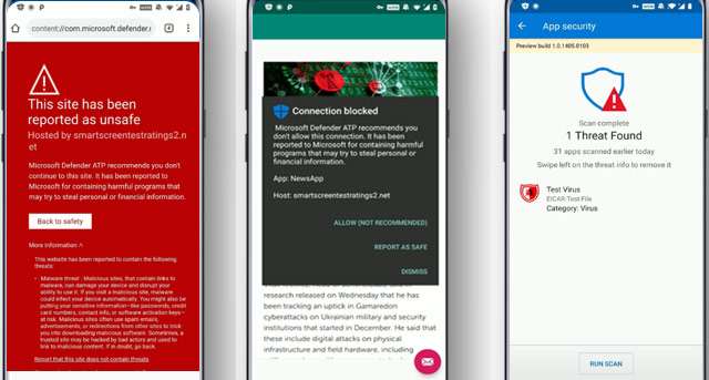 L'interfaccia di Microsoft Defender ATP for Android