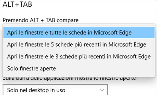 La nuova impostazione relativa al comportamento del comando Alt+Tab in Microsoft Edge