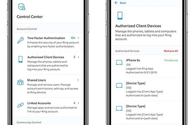 Il nuovo Control Center dell'applicazione Ring