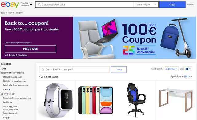 La promozione Back to... coupon di eBay