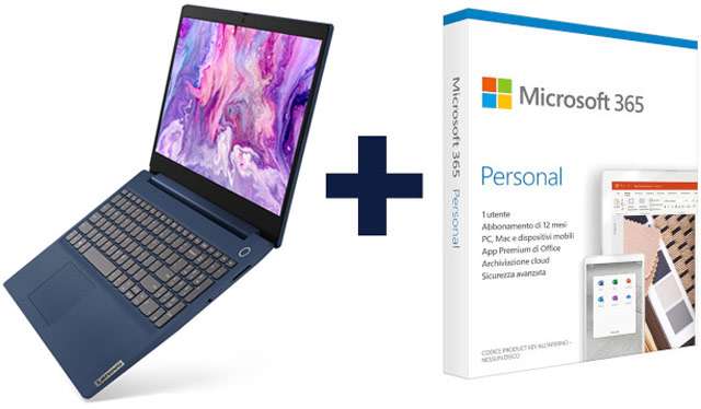 Il laptop Lenovo IdeaPad 3 e la suite Microsoft 365 Personal, insieme