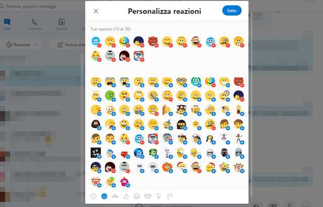 Skype: è possibile selezionare le reazioni predefinite
