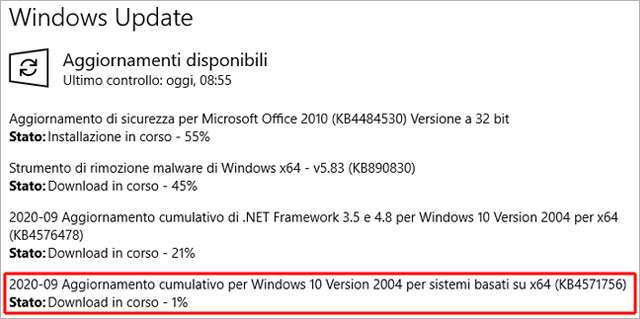 L'aggiornamento KB4571756 per Windows 10