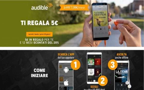 Audible regala un buono sconto di 5 euro ai nuovi iscritti