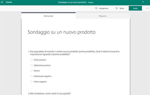 Microsoft Forms: la creazione di un sondaggio