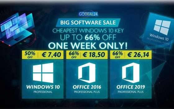 Offerta lampo: Windows 10 a 7€ e Office a 18€ su GoDeal24