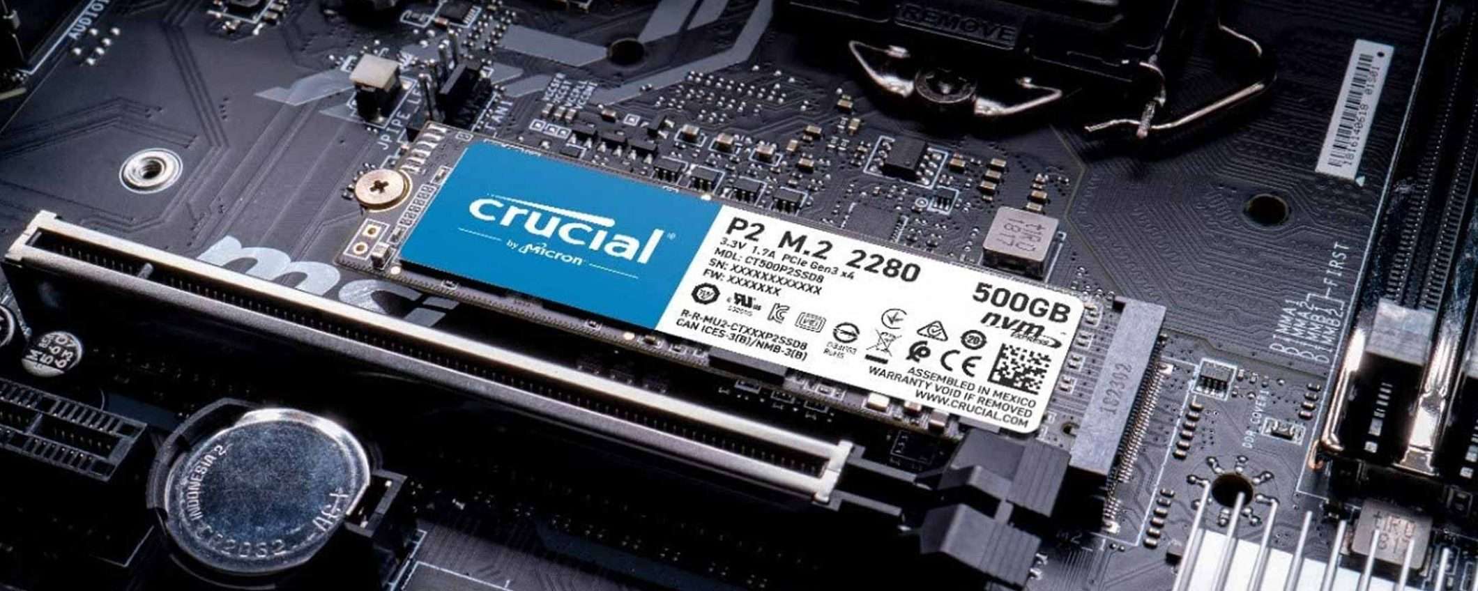 SSD NVMe Crucial P2 da 500 GB al suo minimo storico!