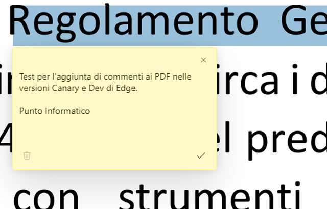 Il browser Edge permette di aggiungere commenti ai documenti PDF