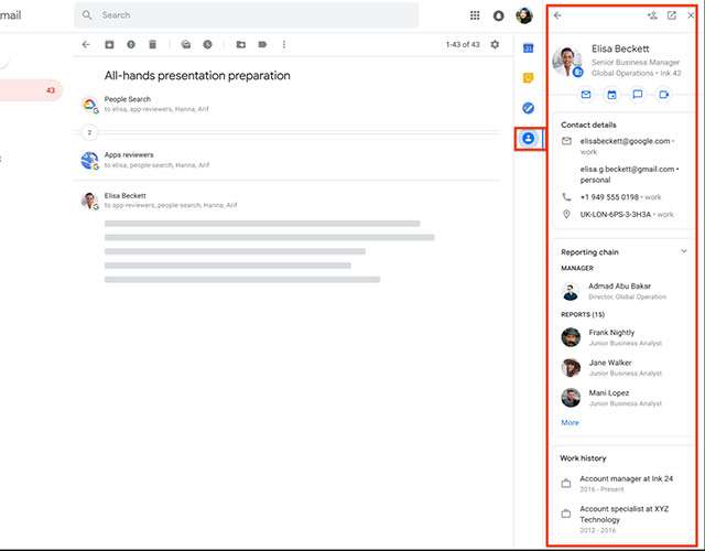 I dettagli dei contatti in Gmail